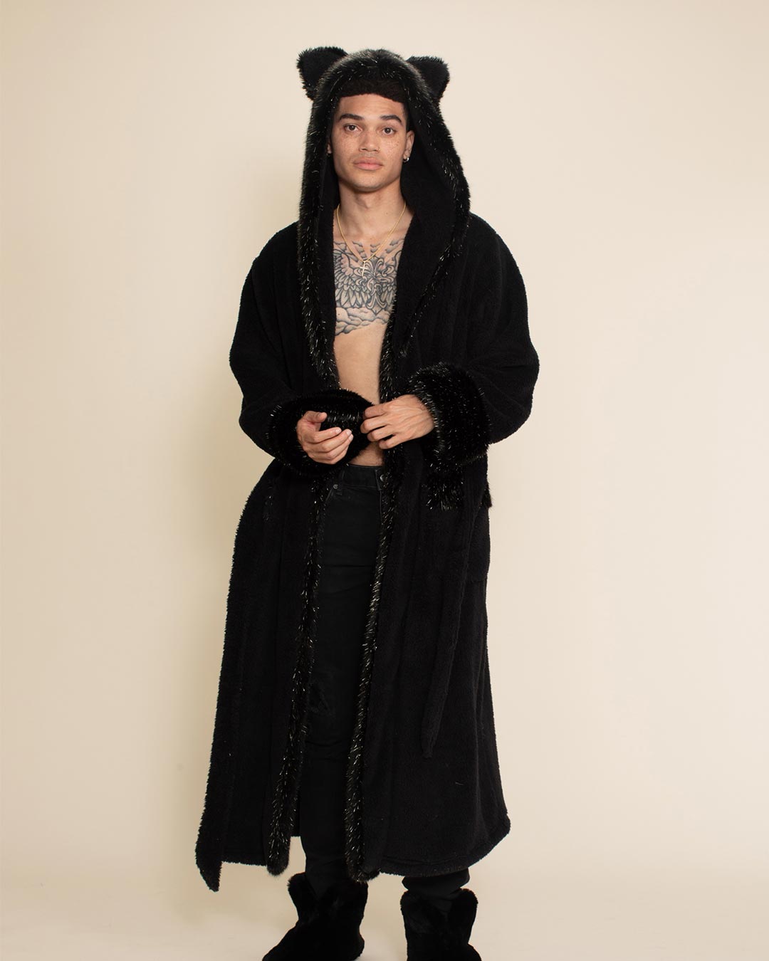 Black Glitter Panther Classic Collector Edition Faux Fur Robe | Men's