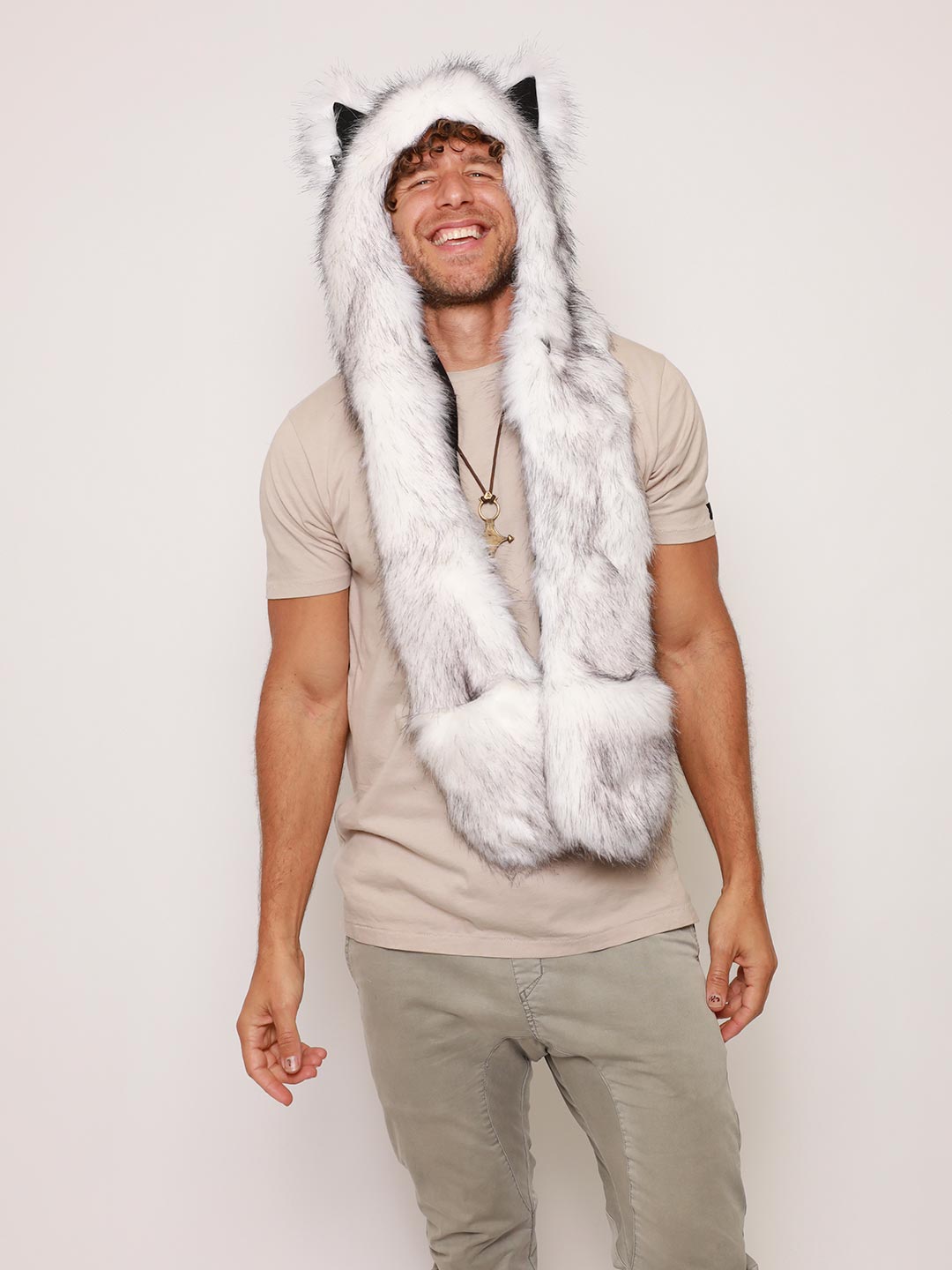 Men's Husky Faux Fur with Hood on Model