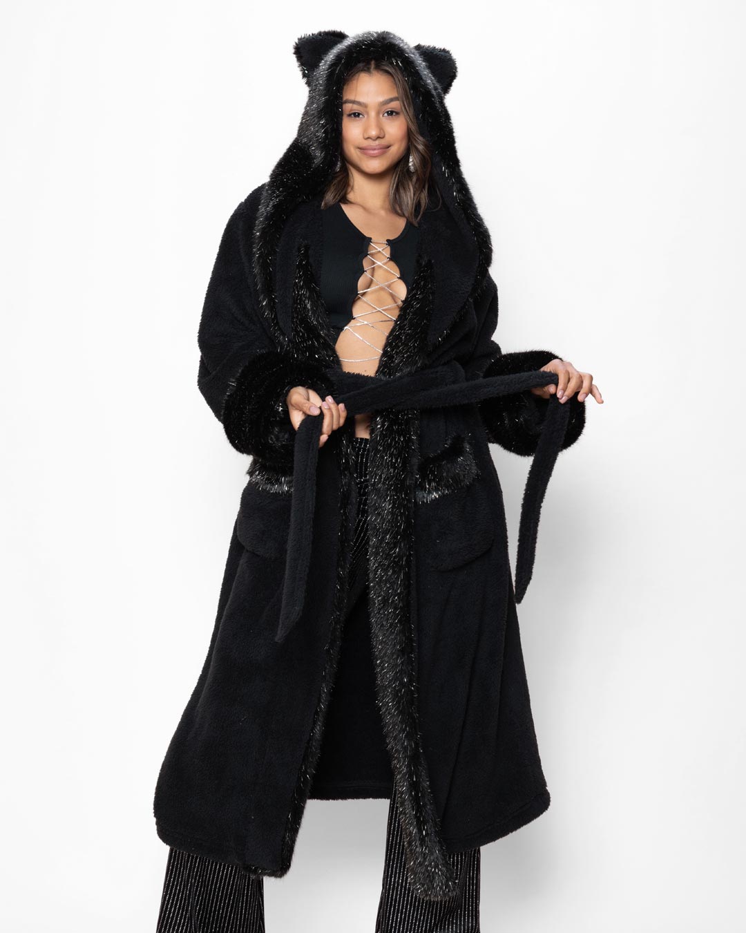 Black Glitter Panther Classic Collector Edition Faux Fur Robe | Women's