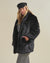 Woman wearing Black Panther Collared Faux Fur Coat, side view 3