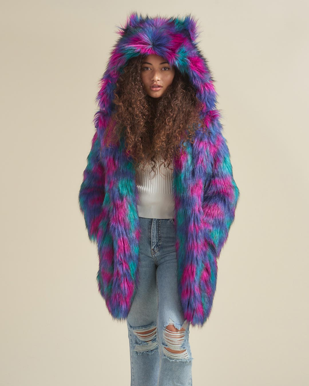 Northern Lights Calico Leopard Classic Faux Fur Coat | Women's