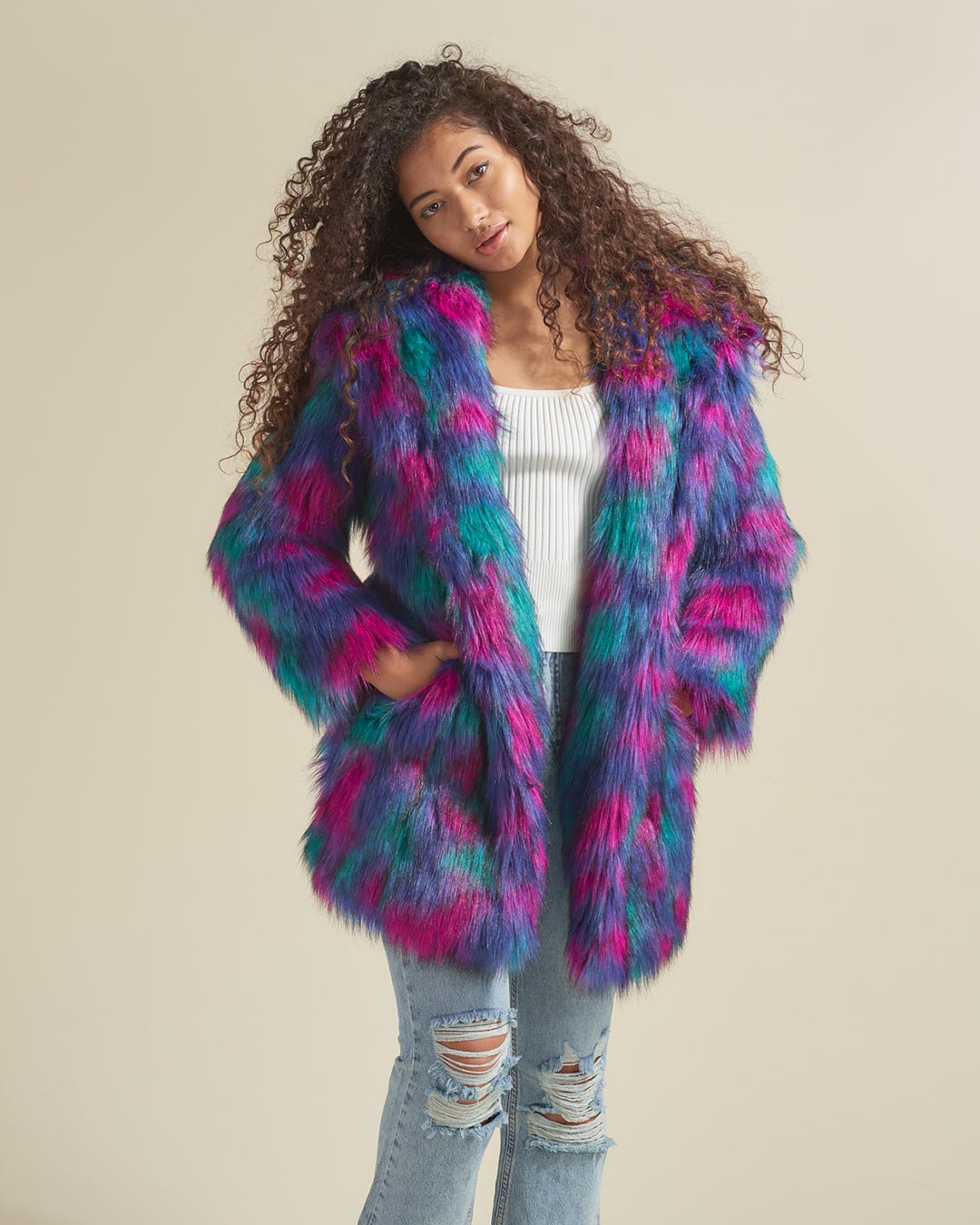 Northern Lights Calico Leopard Classic Faux Fur Coat | Women's
