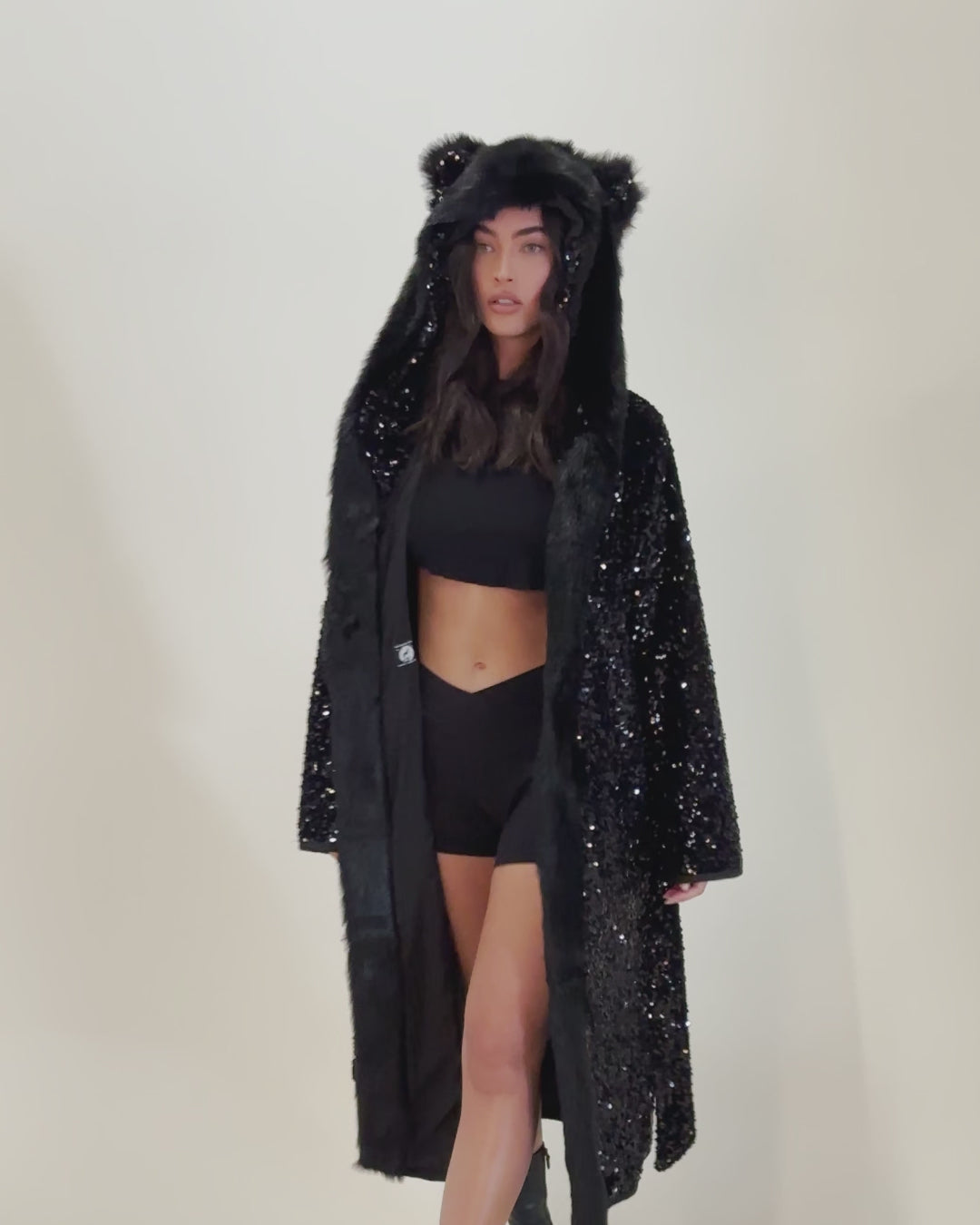 Sequin Black Panther Classic Faux Fur Style Robe | Women's