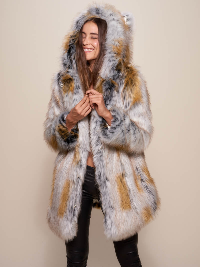 Woman wearing Arctic Fox Classic Faux Fur Coat, front view 6