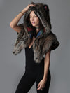 Woman wearing Direwolf Italy Shawl Faux Fur SpiritHood, side view