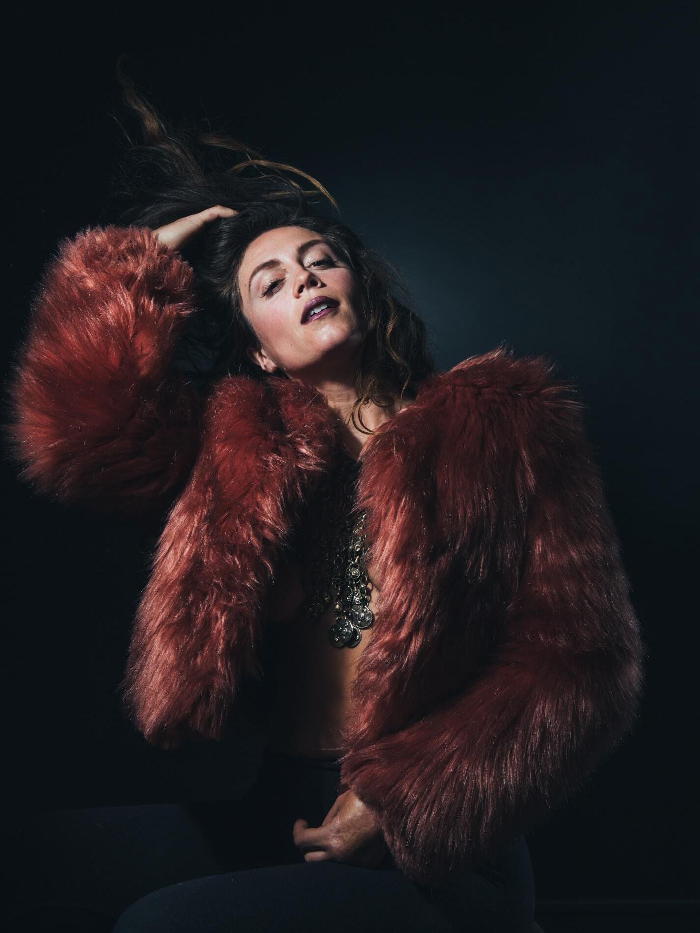 Faux Fur Bomber SpiritHood in Rose Quartz on Female Model