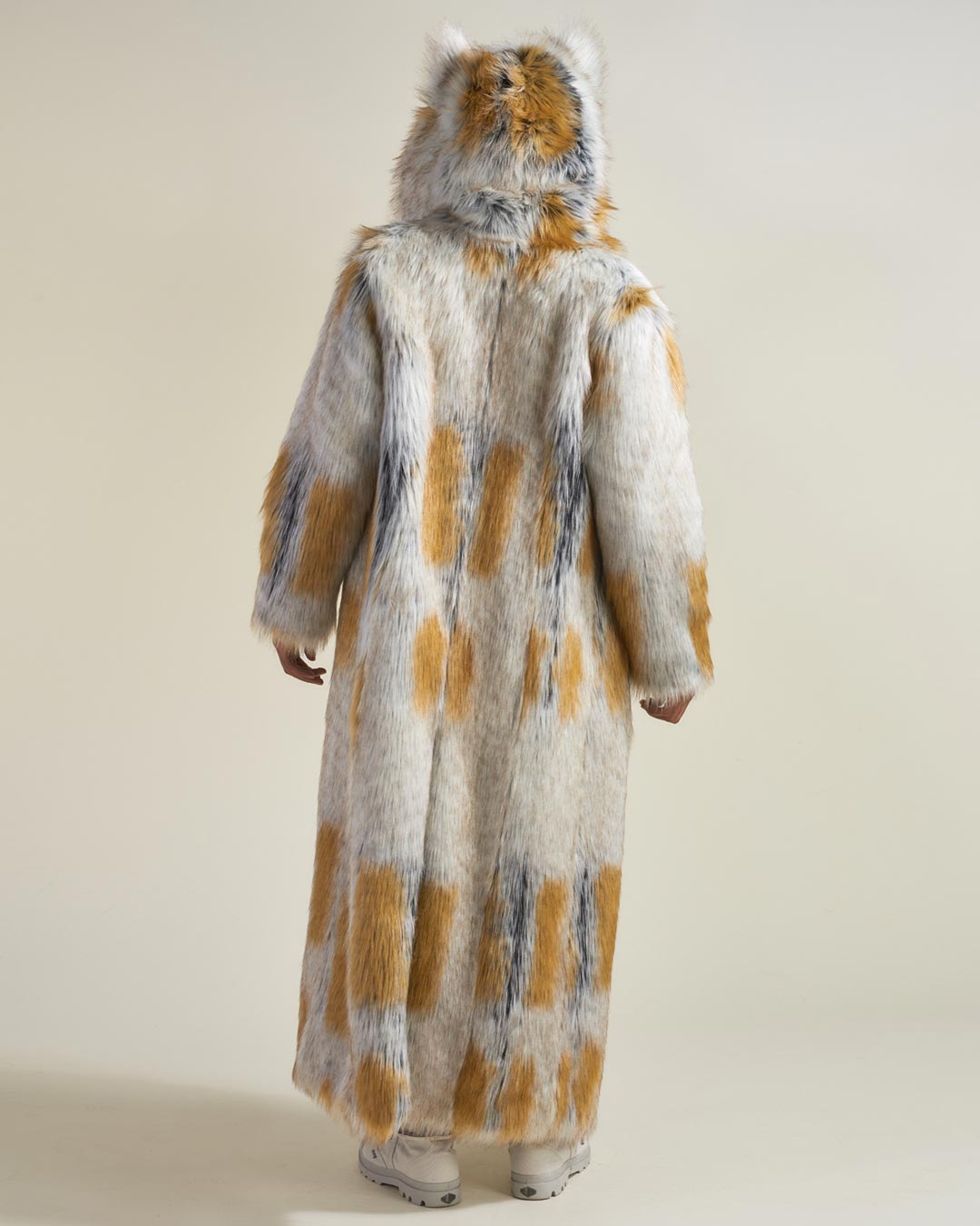 Man wearing Arctic Fox Classic Faux Fur Long Coat, back view