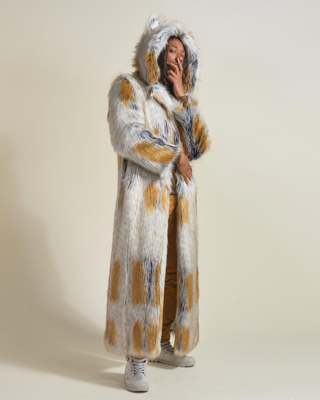 Man wearing Arctic Fox Classic Faux Fur Long Coat, front view 2