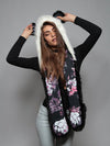 Hooded Faux Fur with Panda Cherry Blossom Bear Design