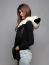 Panda Cherry Blossom Bear Faux Fur Hood on Female Model