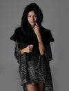 Woman wearing Faux Fur Raven Shawl Collectors Edition, front view 1