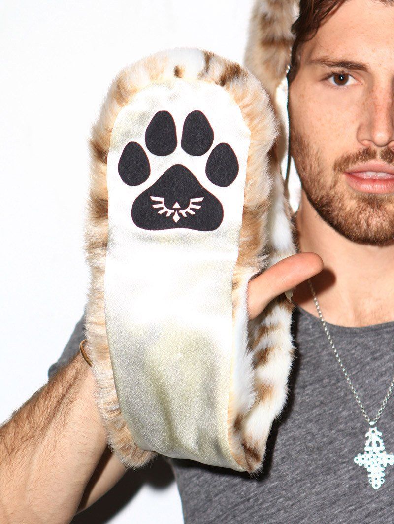 Close Up of SpiritHoods Logo on Paw Siberian Snow Leopard Faux Fur Hood