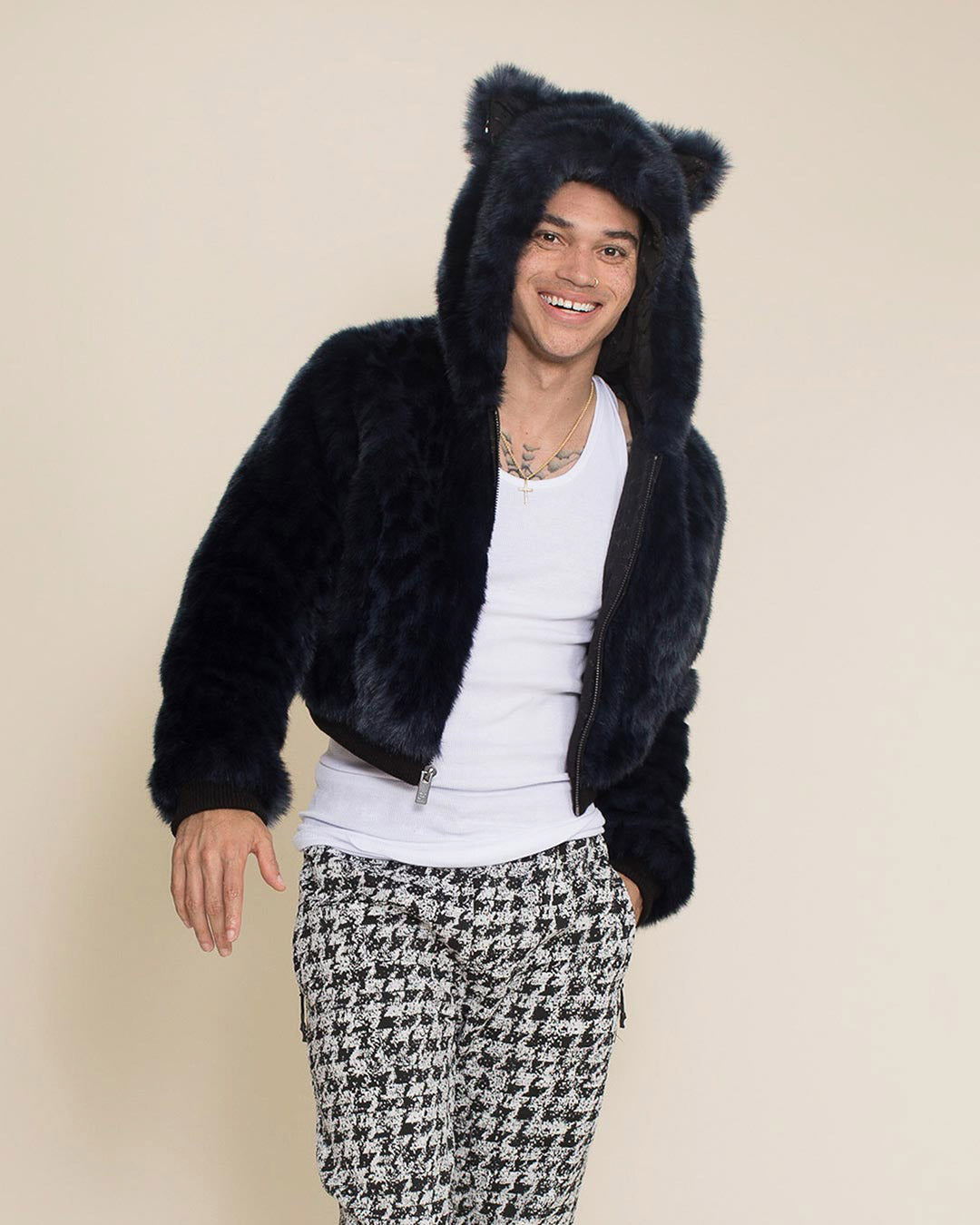 Indigo Leopard Classic Collector Edition Faux Fur Cropped Jacket | Men's