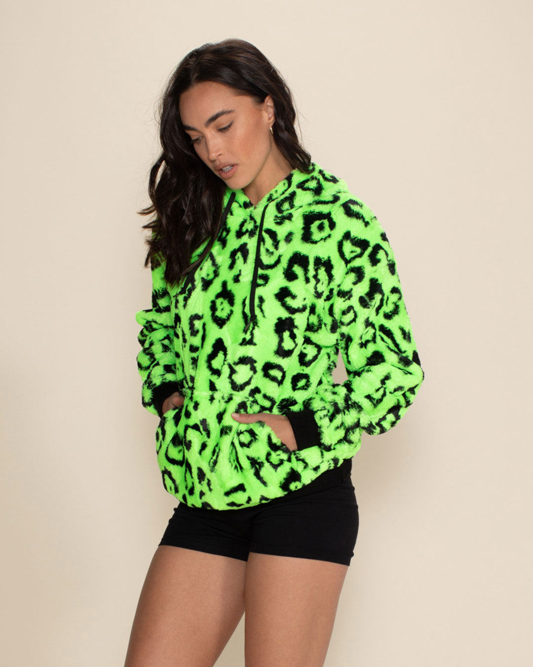 Neon Green Leopard Hooded ULTRA SOFT Faux Fur Hoodie | Women's