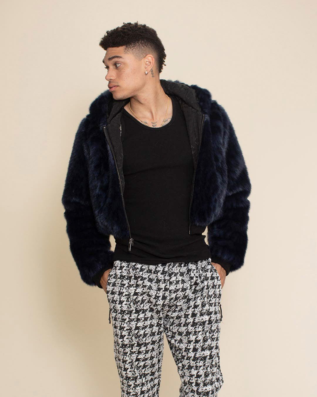 Indigo Leopard Classic Collector Edition Faux Fur Cropped Jacket | Men's