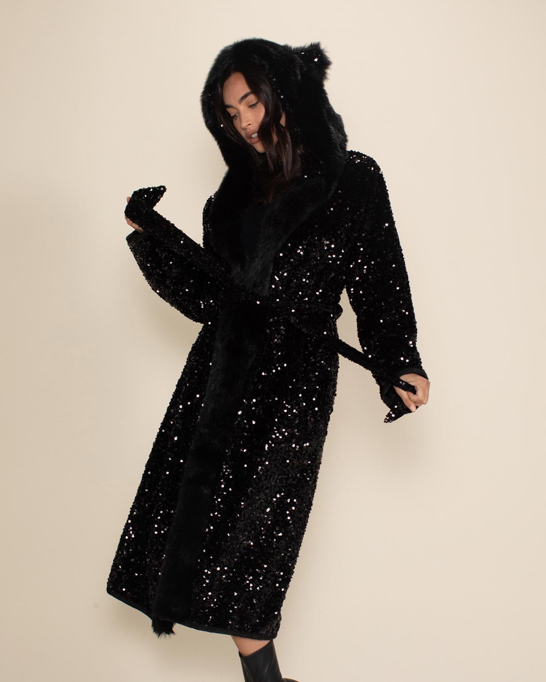 Sequin Black Panther Classic Faux Fur Style Robe | Women's
