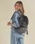 Woman Wearing Slate Leopard Faux Fur Backpack