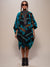 Woman wearing Grey Wolf Fabric Poncho, front view 2