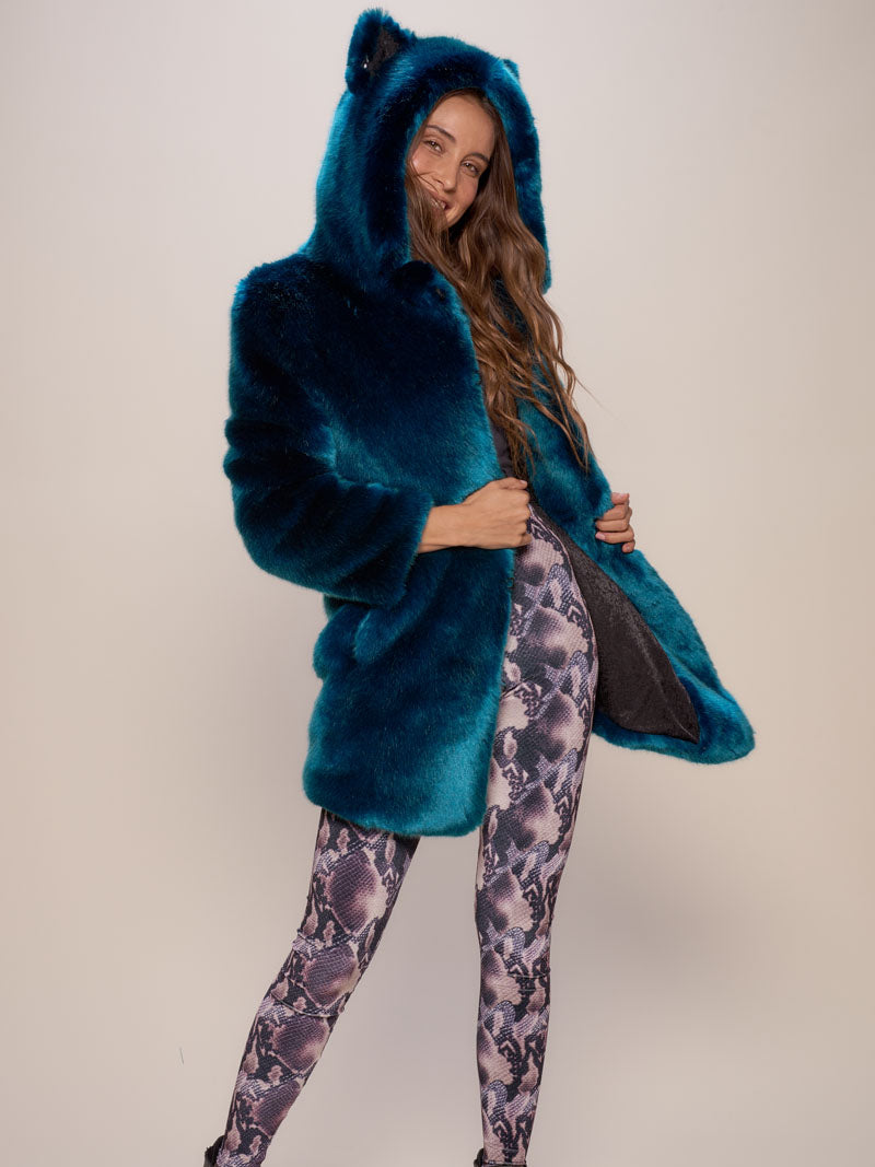 Woman wearing Royal Wolf Luxe Classic Faux Fur Coat, side view 1