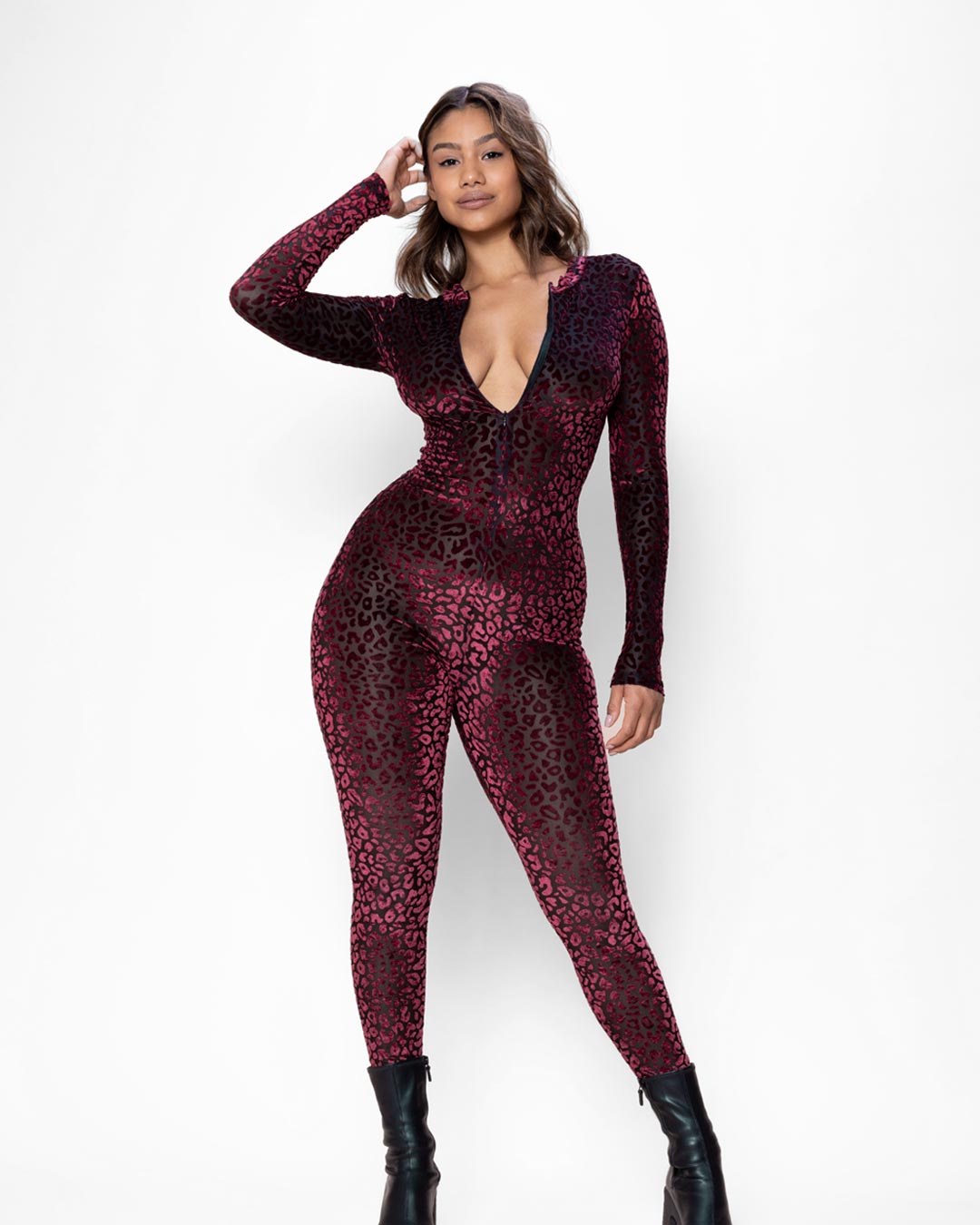Ruby Leopard Burnout Velvet Full Bodysuit | Women's