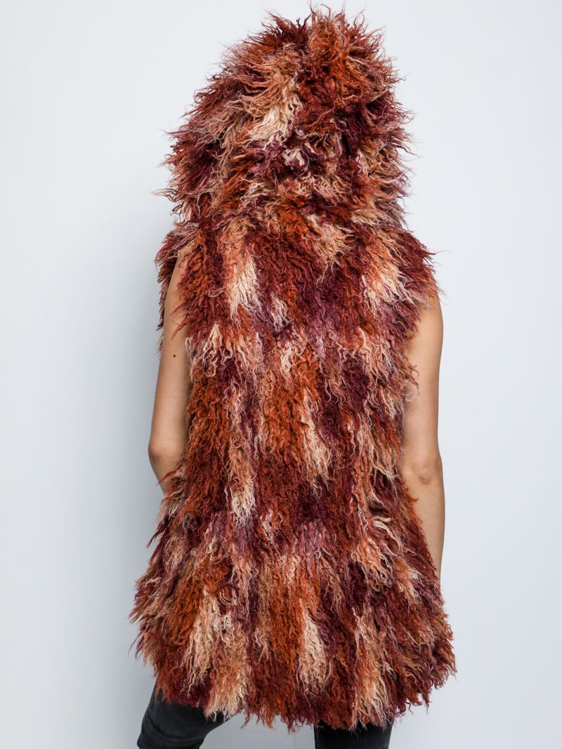 Merlot Alpaca Faux Fur Vest on Female Model