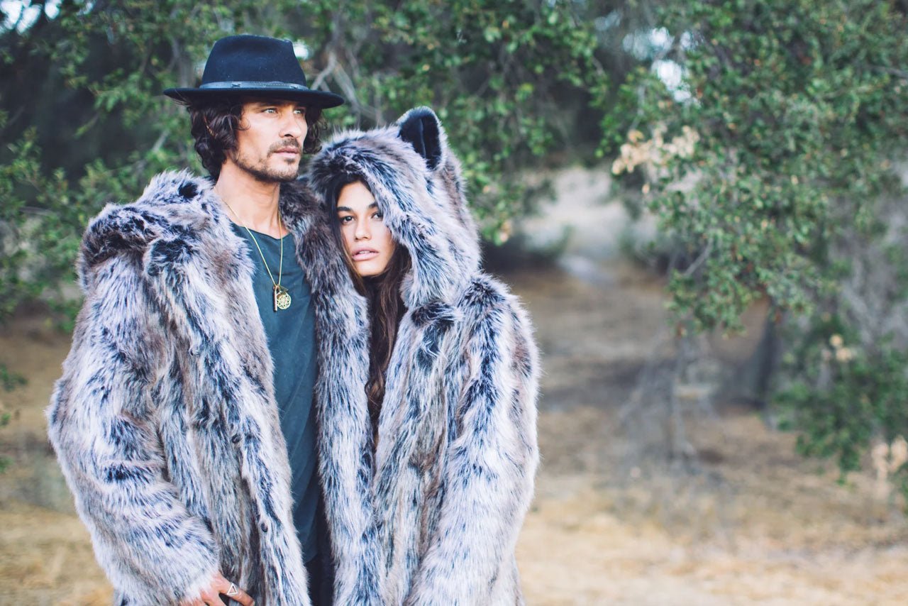 SpiritHoods Grey Wolf Faux Fur Coat with hood and ears