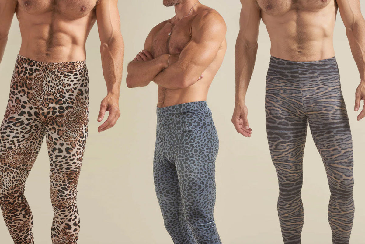 Three images of the same man wearing three different pairs of SpiritHoods' leggings.
