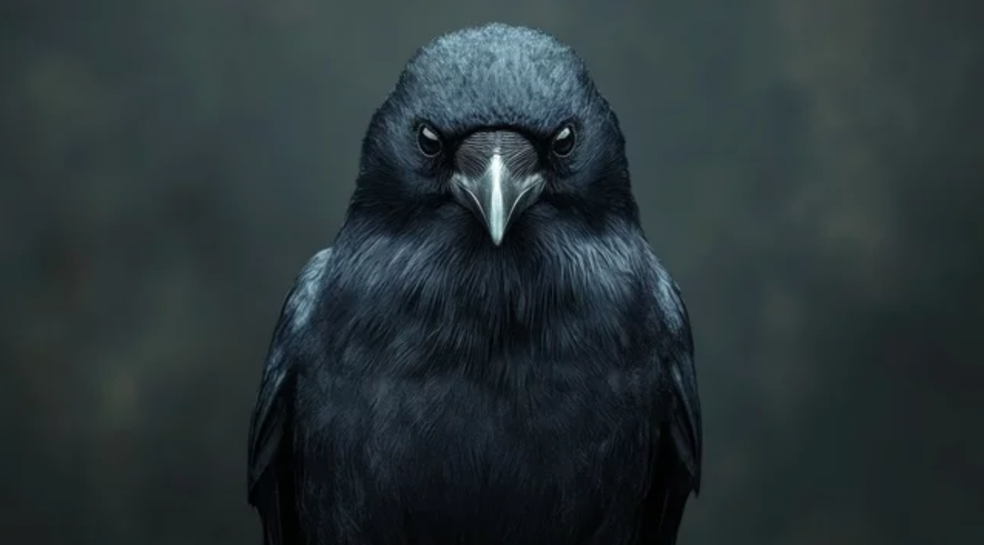 An AI image of a crow's face.