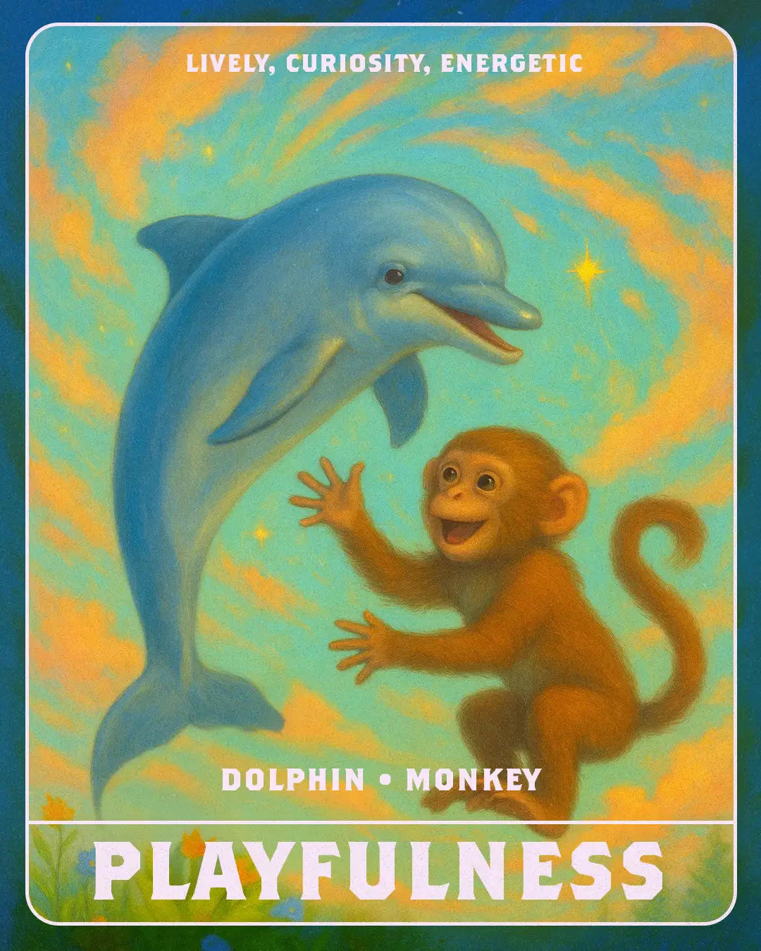An AI image of a monkey and a dolphin.