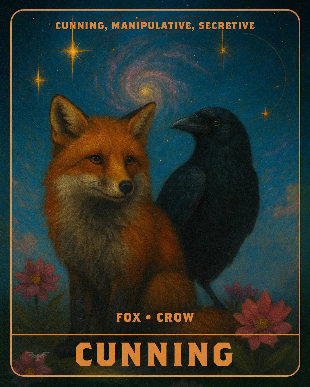 An AI image of a fox and a crow.