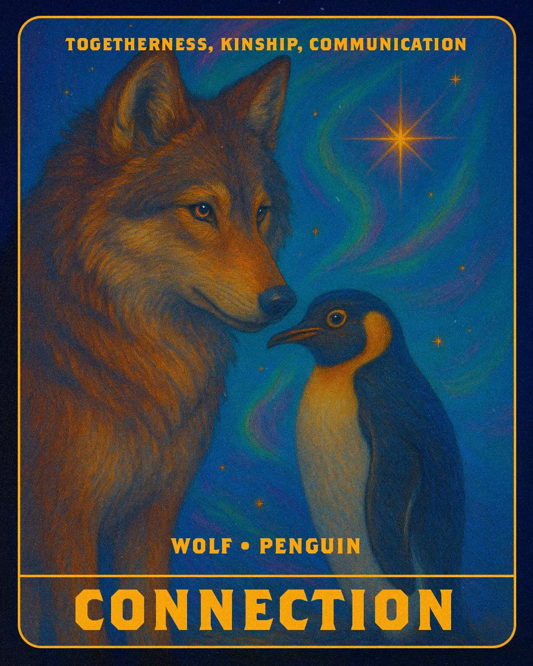 An AI image of a wolf and a penguin.