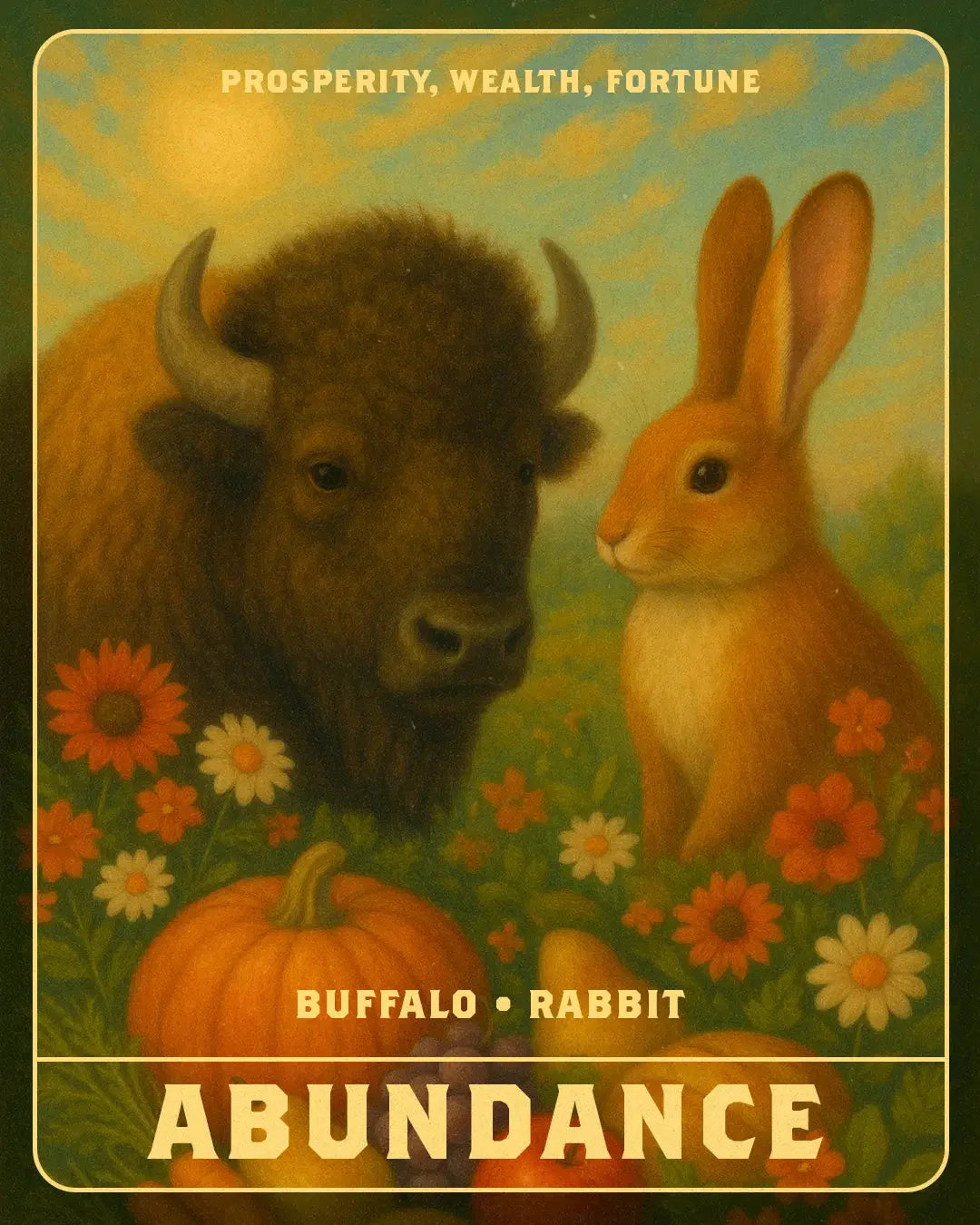 An AI image of a buffalo and a rabbit.