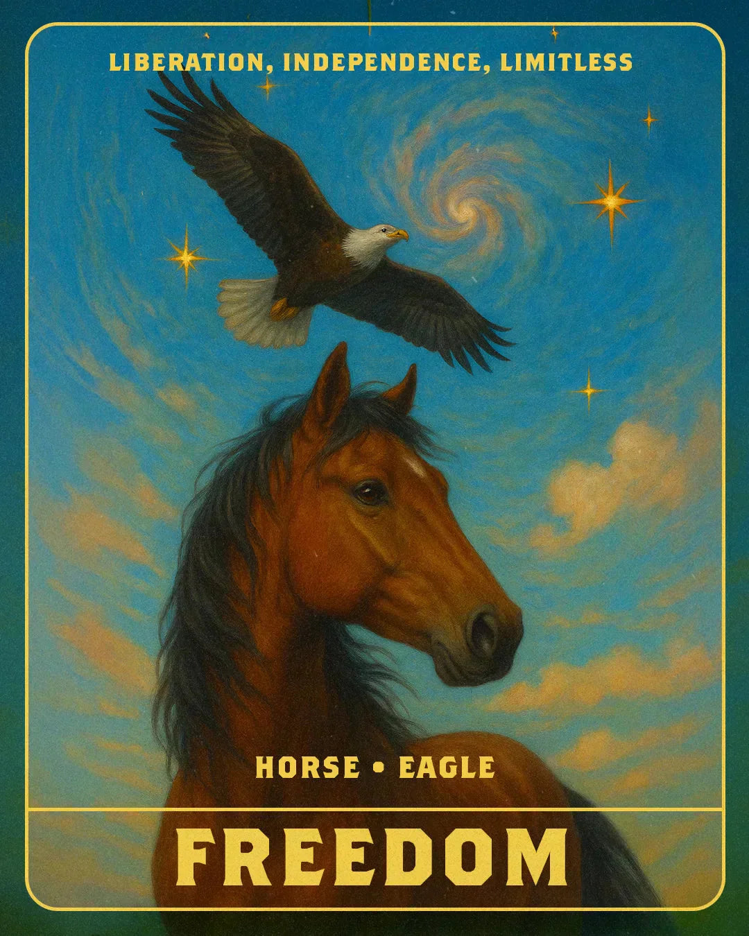 An AI image of a horse and an eagle.