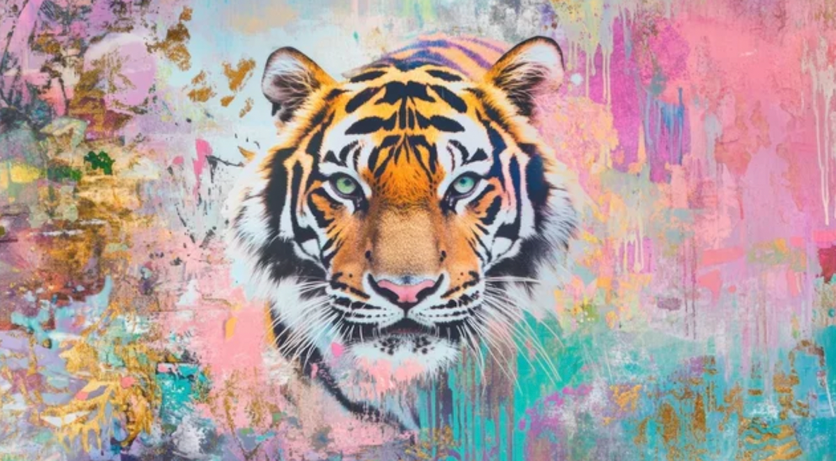 An AI image of a colorful Tiger's face.