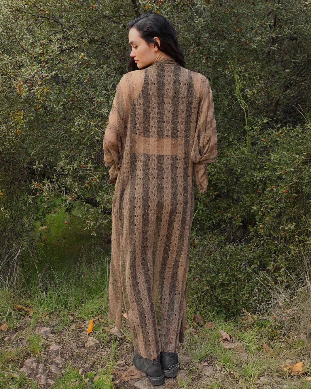 Unisex Kimono | Brown Striped Sheer