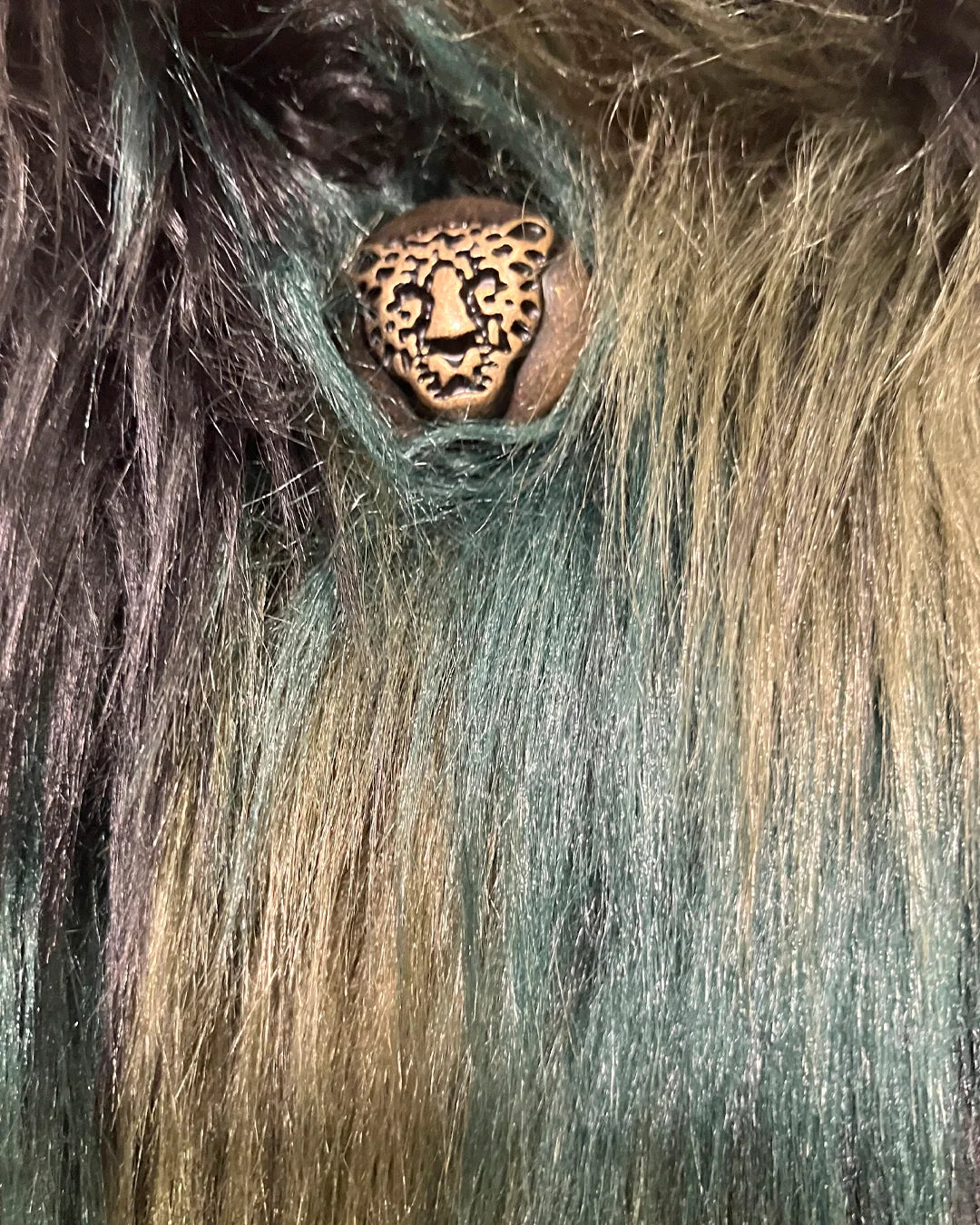 Close-up of a the leopard face button