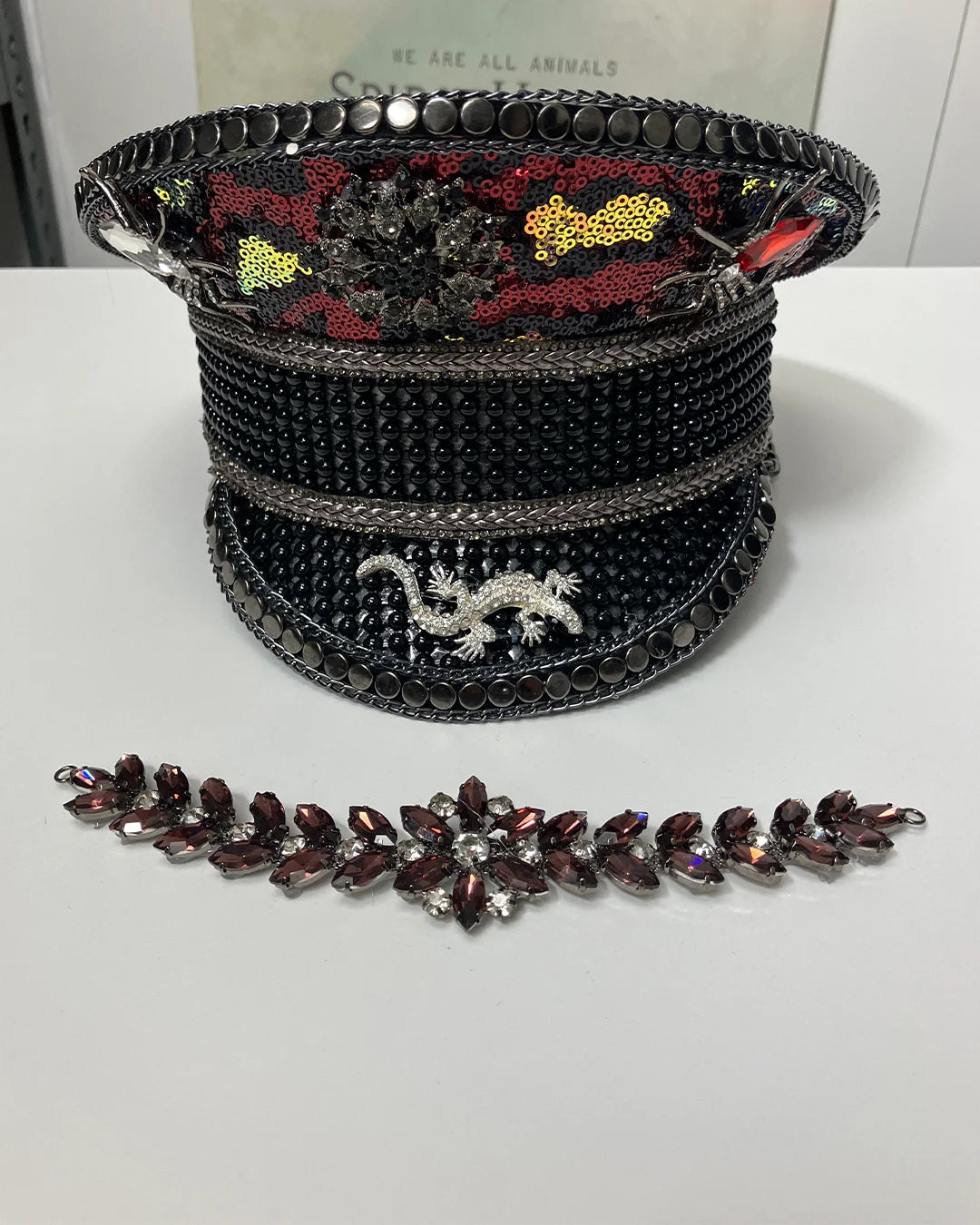 *Almost Purfect* Festival Hat - Captain Hat | Red Sequin Leopard
