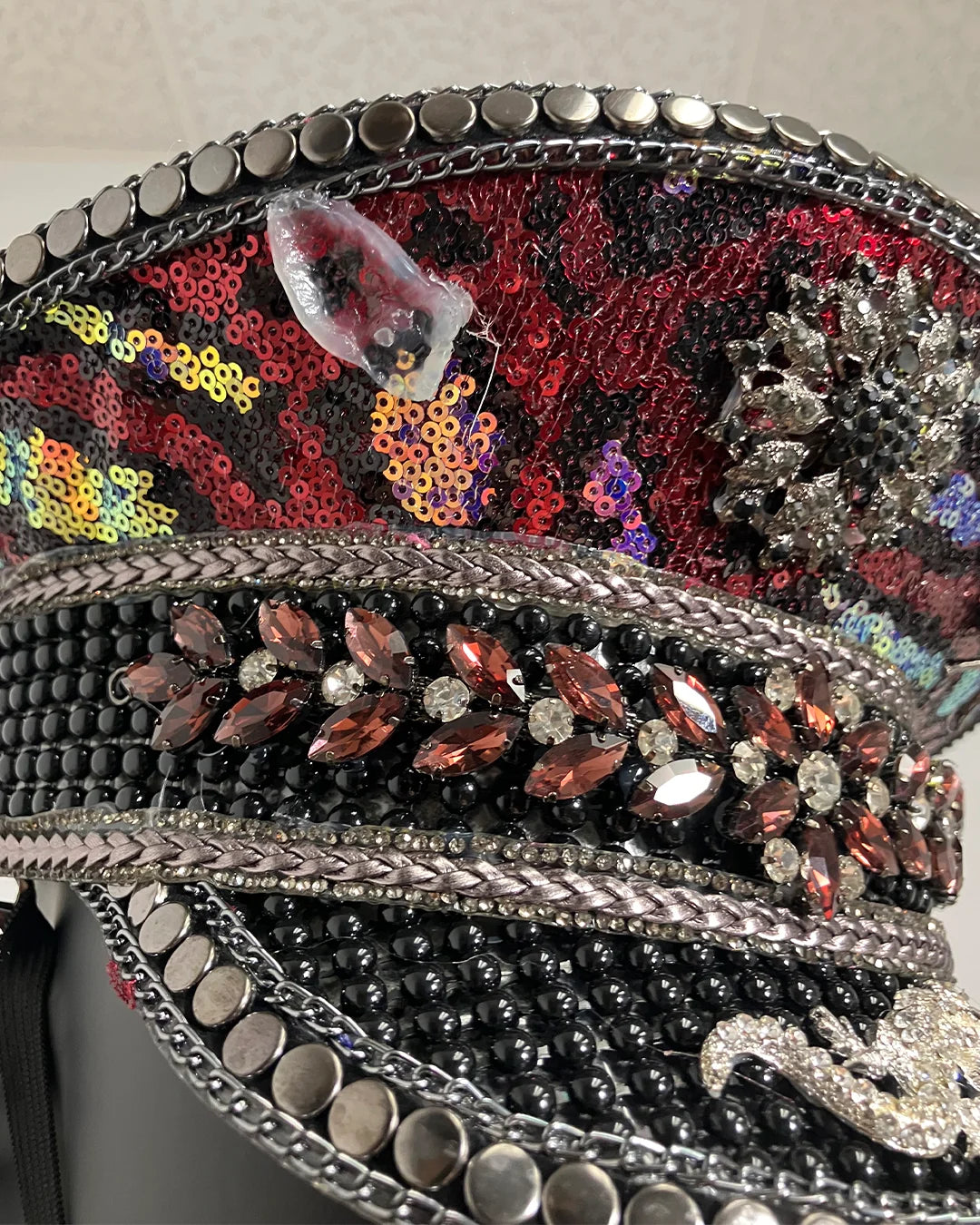 *Almost Purfect* Captain Hat - Festival Hat | Red Sequin Leopard
