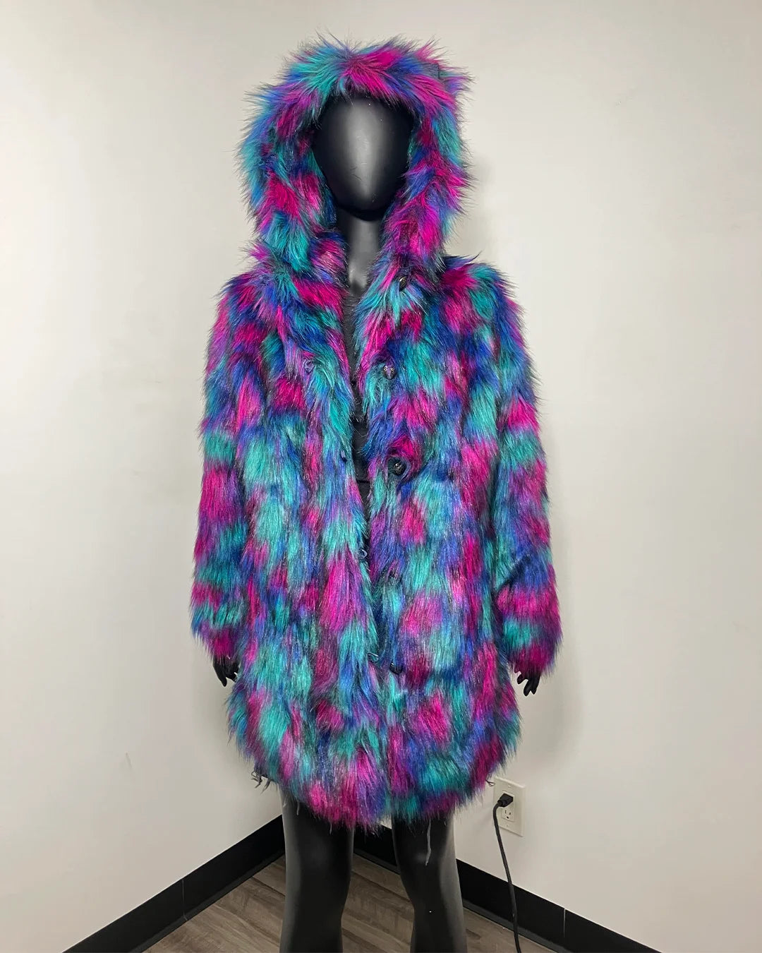 *Last Stock* Northern Lights Calico Leopard Classic Faux Fur Coat - SMALL