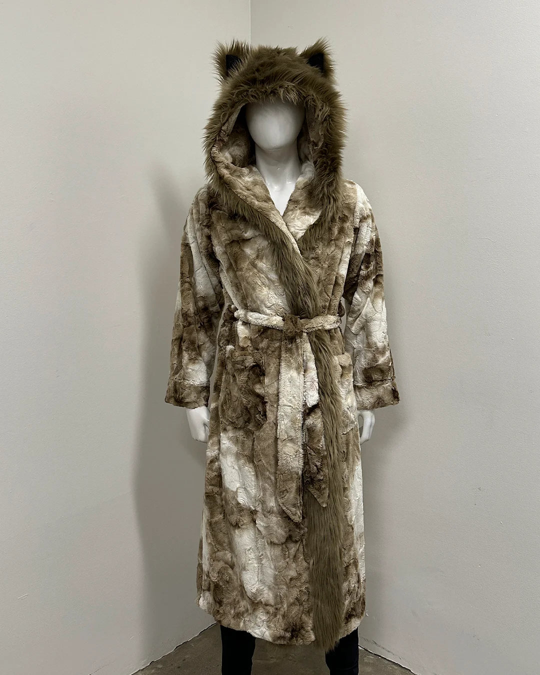 *One Of A Kind* Classic Long Faux Fur Coat | Cocoa Wolf - Medium