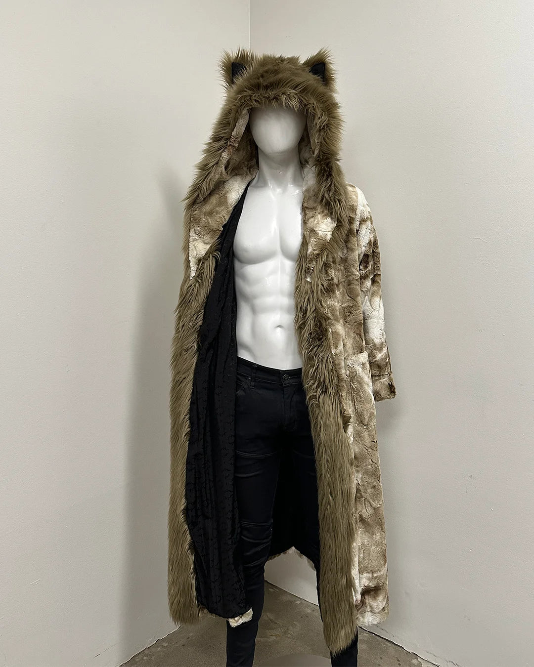 *One Of A Kind* Classic Long Faux Fur Coat | Cocoa Wolf - Medium
