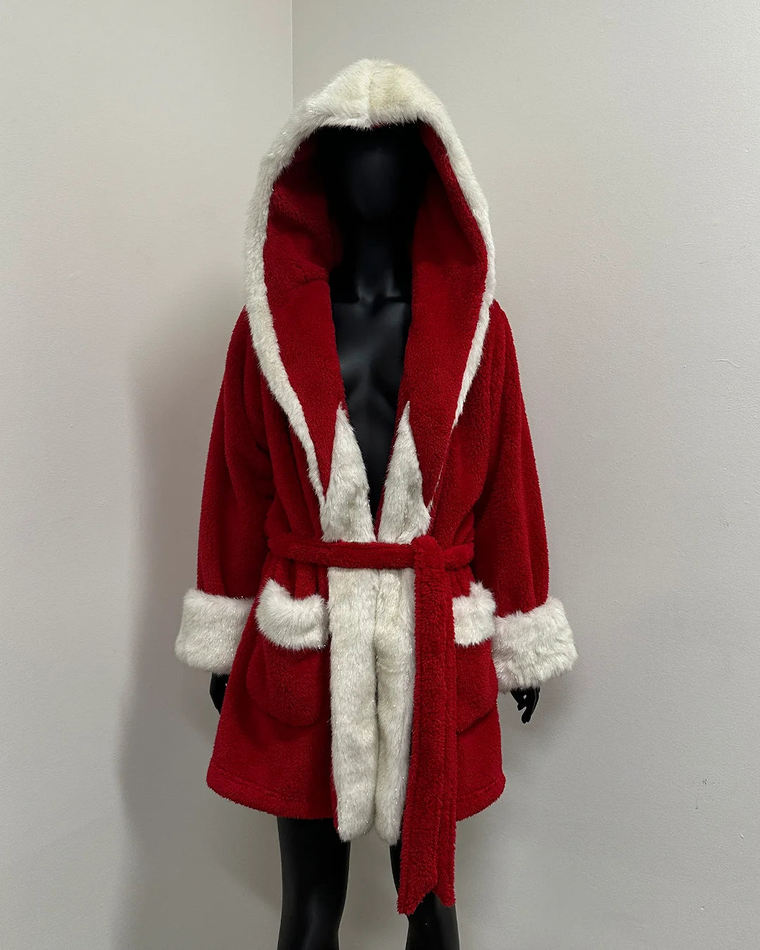 *Last Stock* Hooded Women's Luxury Red Robe | Christmas Kitten - Medium