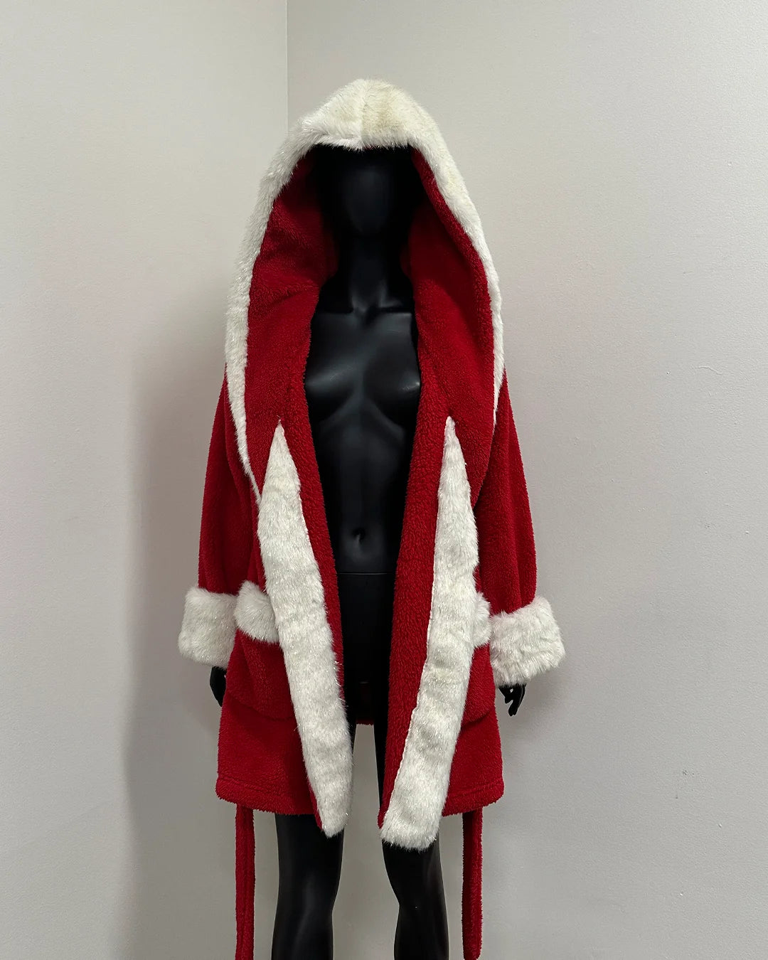 *Last Stock* Hooded Women's Luxury Red Robe | Christmas Kitten - Medium
