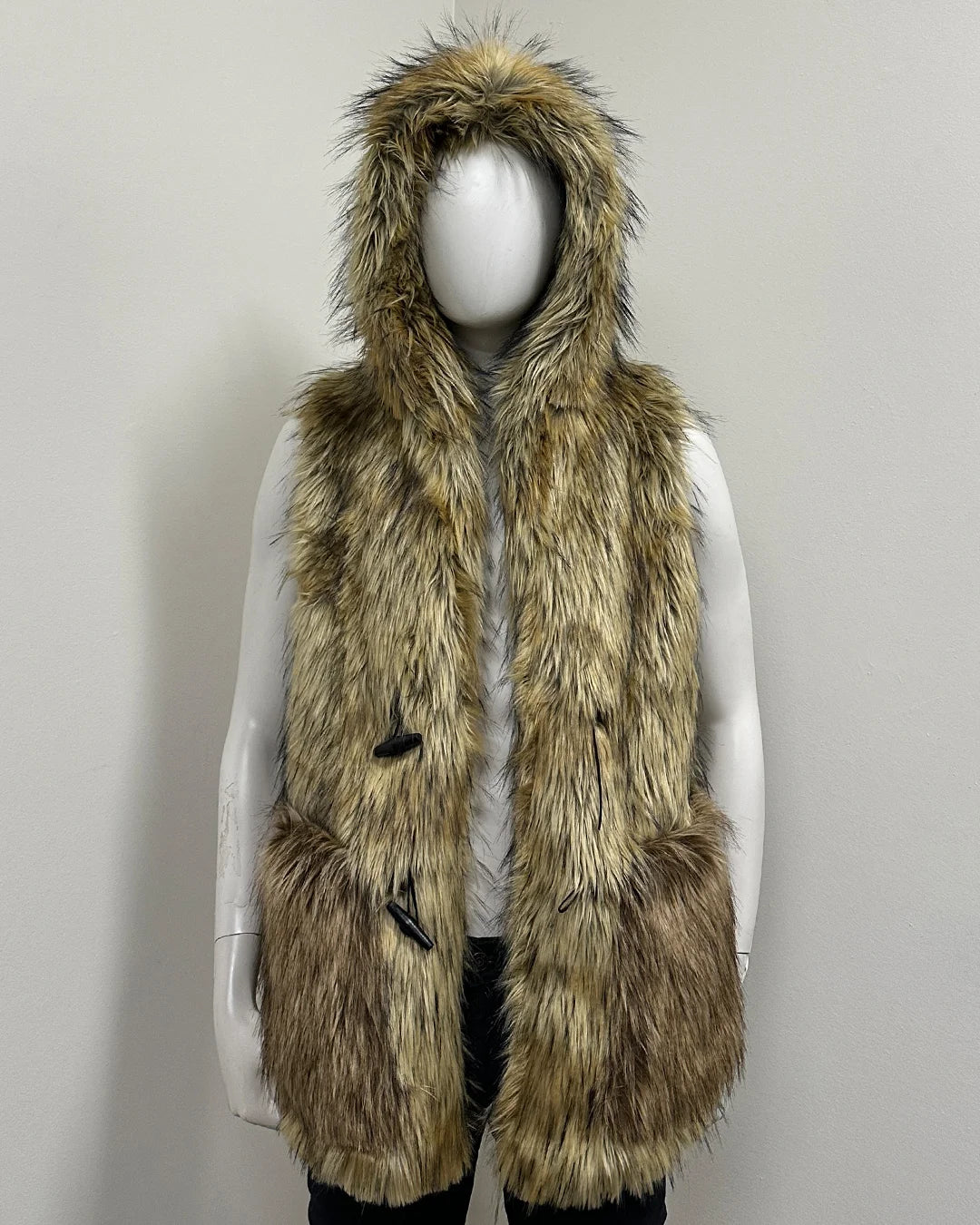 *Almost Purfect* Hooded Faux Fur Vest | Golden Jackal - Medium