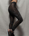 Black burnout velvet leopard print leggings for women.