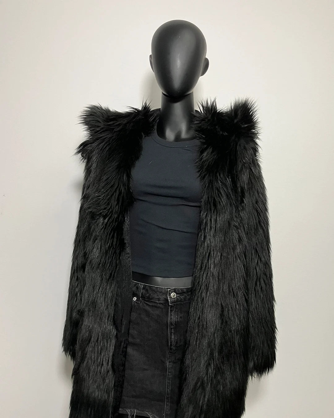 *Sample* Classic Faux Fur Coat | Black Wolf - MEDIUM