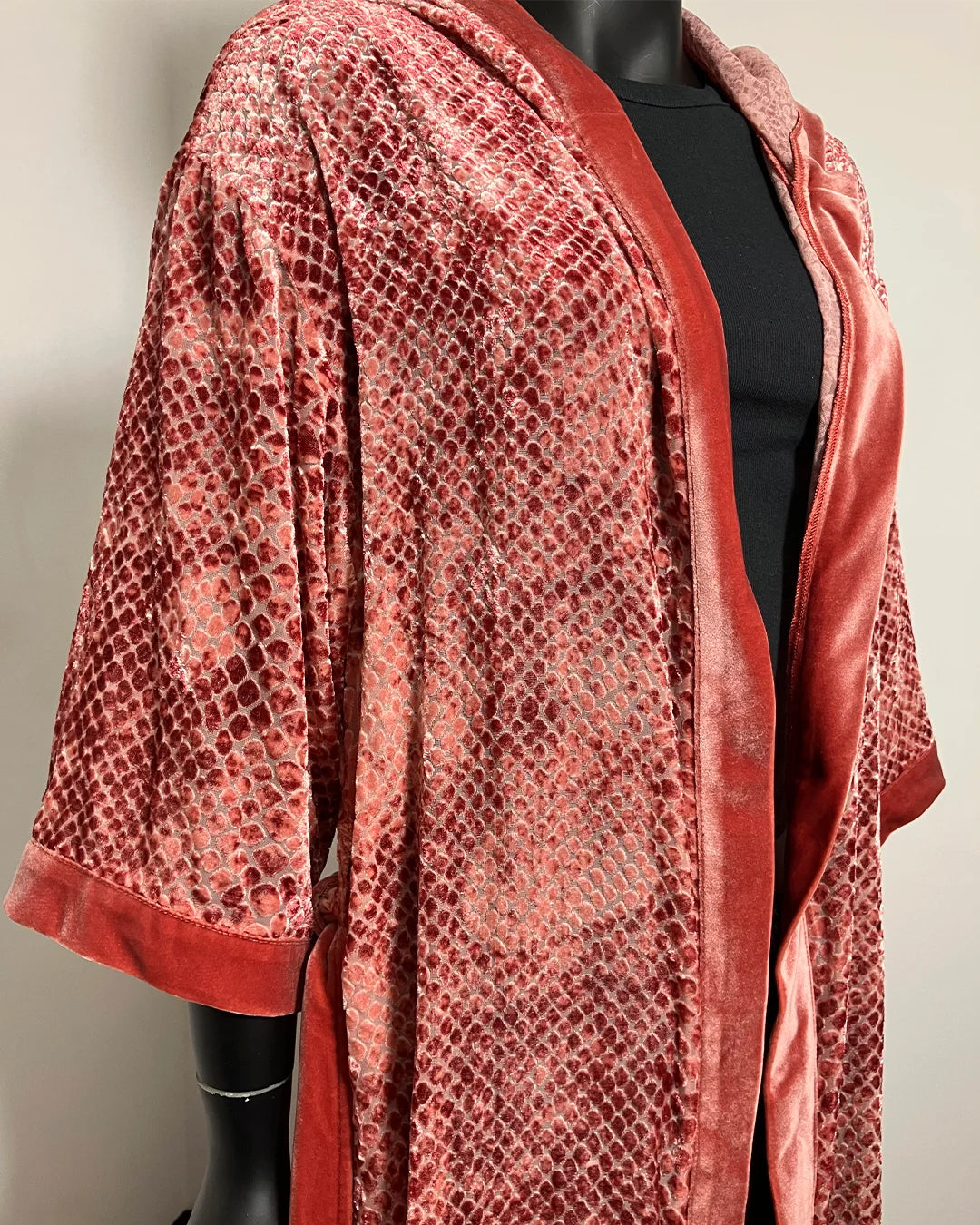 *Sample* Hooded Burnout Velvet Kimono | Rose Crocodile S-M