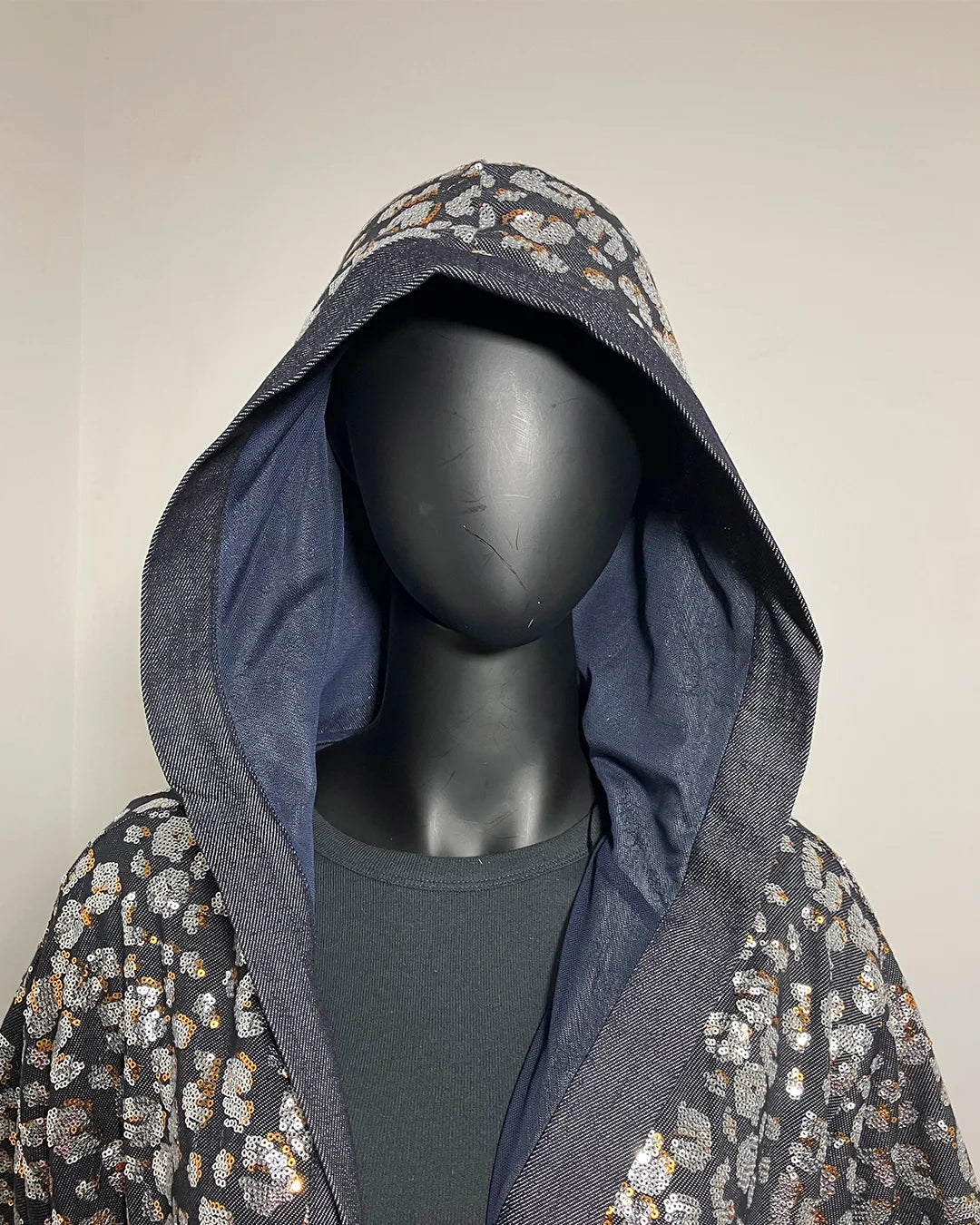 *Sample* Silver Sequin Kimono | Blue Denim Leopard