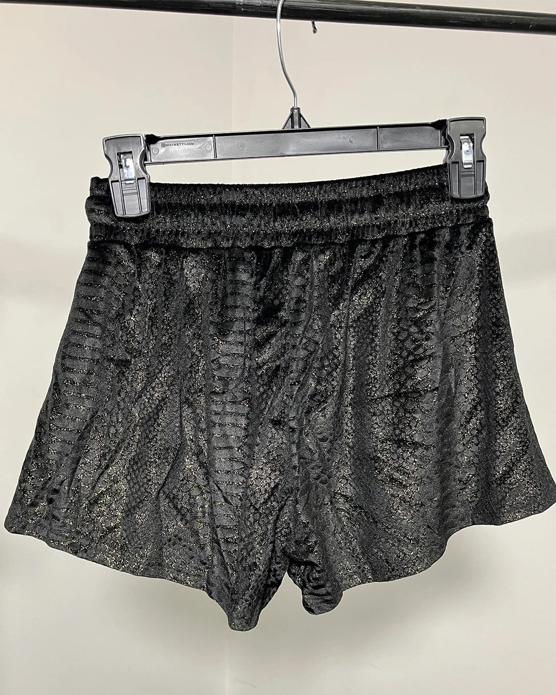 *Sample* Women's Black Velvet Shorts | Black Snakeskin - SMALL