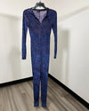 *Sample* Women's Burnout Velvet Full Bodysuit | Indigo Feline - LARGE